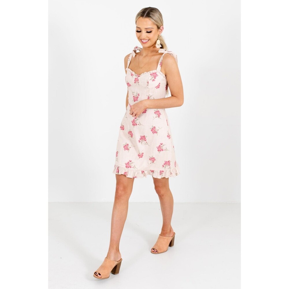 Storia beige linen blend floral dress